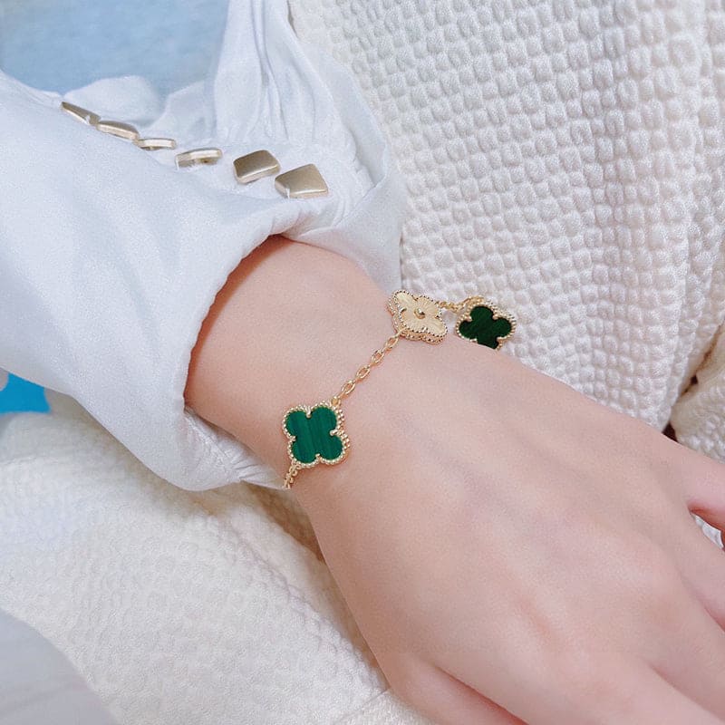 18K Vintage Alhambra Five Motifs Malachite Diamonds Bracelet