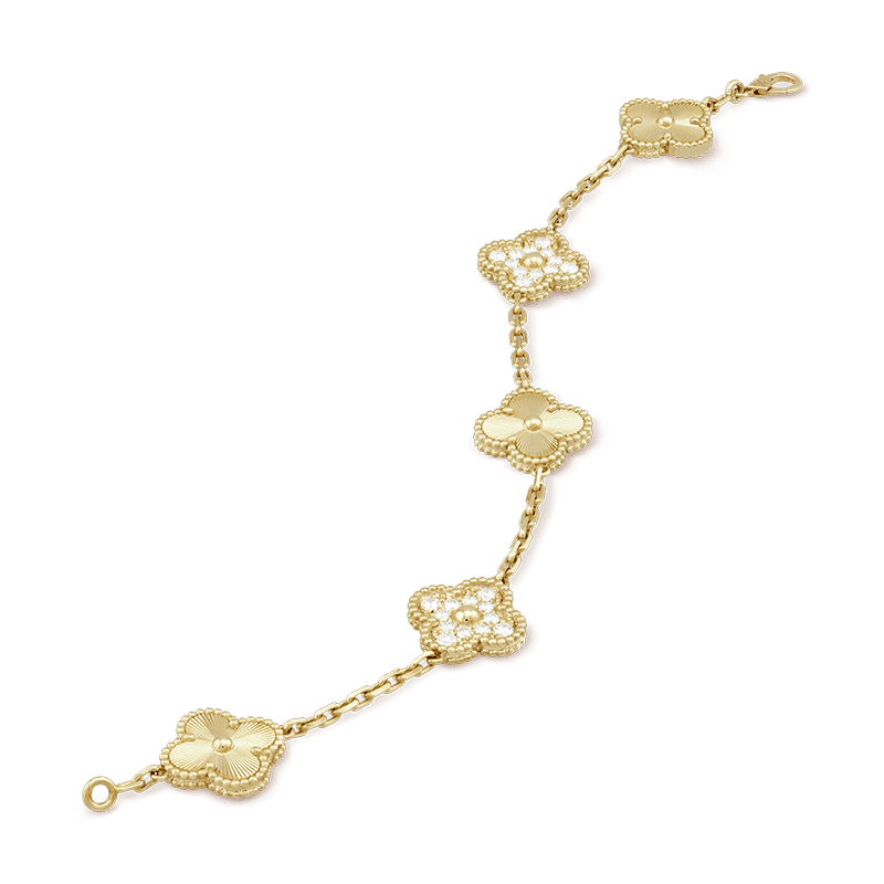 18K Vintage Alhambra Five Motifs Diamonds Bracelet