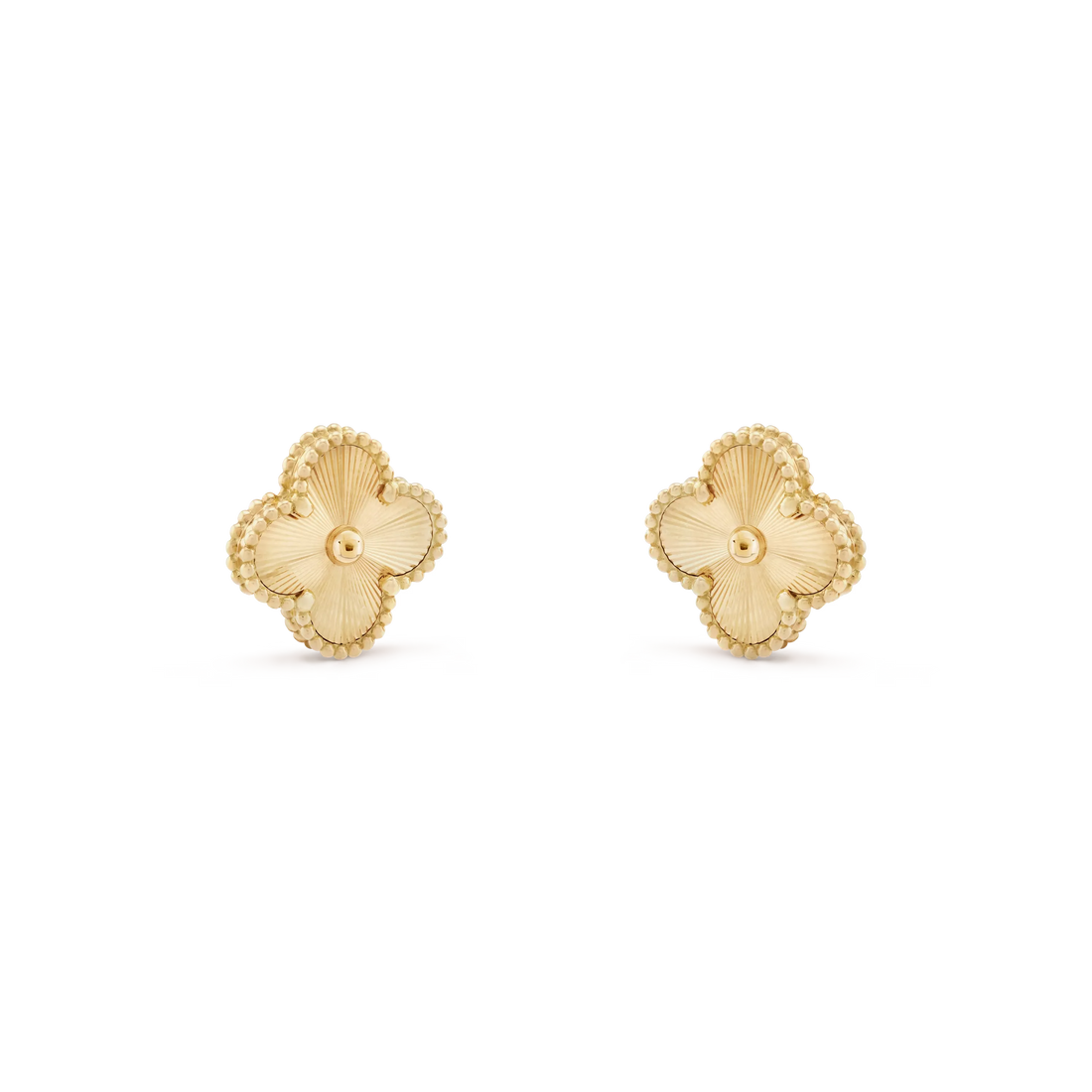 Magasinpep Vintage Alhambra Earrings Yellow Gold Vermeil Guilloche Finish